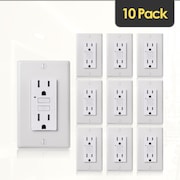 FAITH Self-Test 15A TR GFCI Outlet Receptacle w/ Wall Plate, White, PK 10 GLS-15ATR-WH-10
